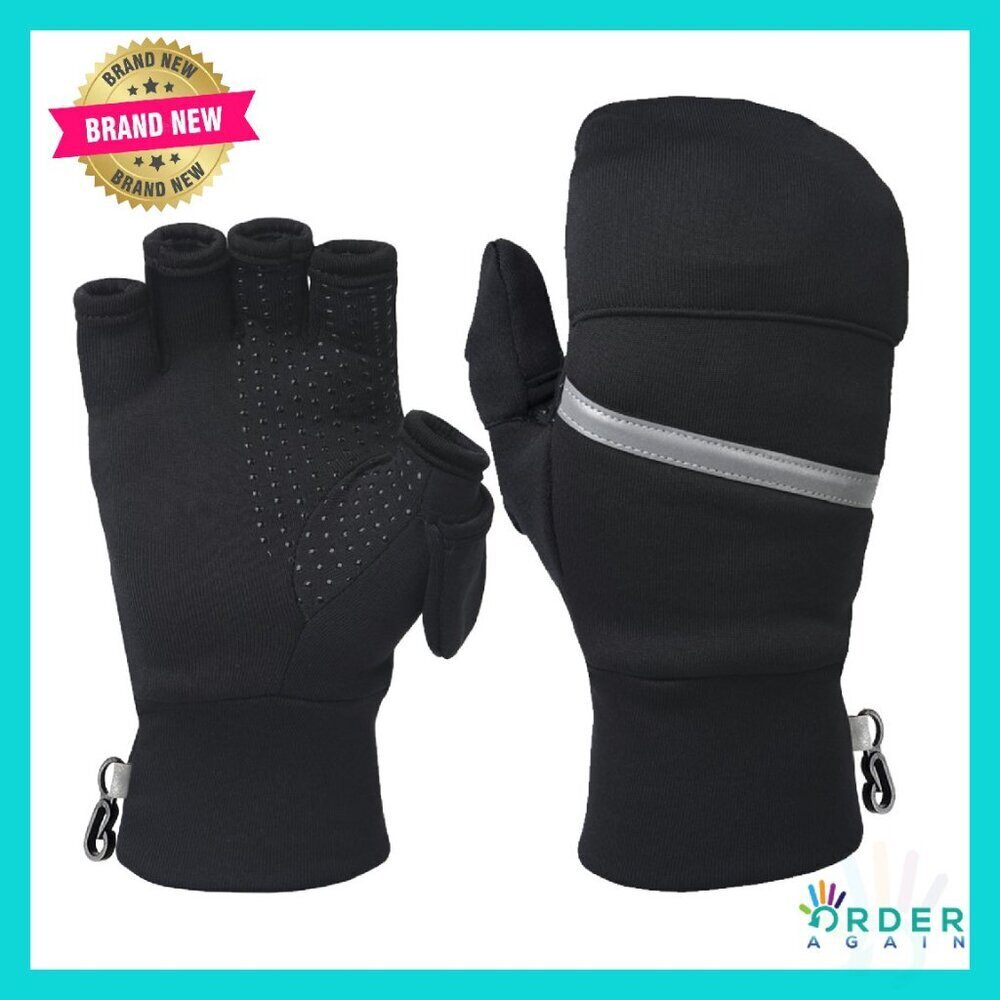 Convertible Running Mittens Reflective Accents Flip Top Magnetic Thumb Flap - Picture 8 of 8